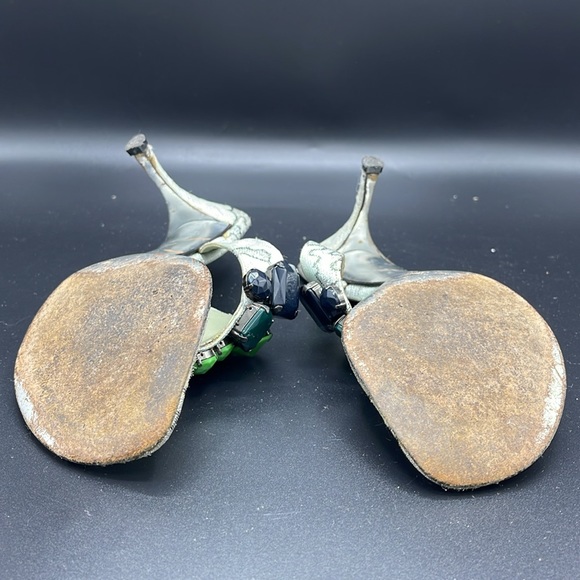 PRADA Sz 36.5 EU/ 6 US Silver & Green Kitten Heels - Picture 13 of 14